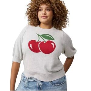 Torrid Cherry Crew Sweater Size 2X 18-20 Heathered Grey